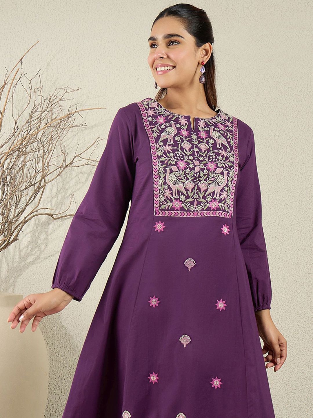 Dhiyona IE Purple Embroidered Top With Trouser Co-Ords