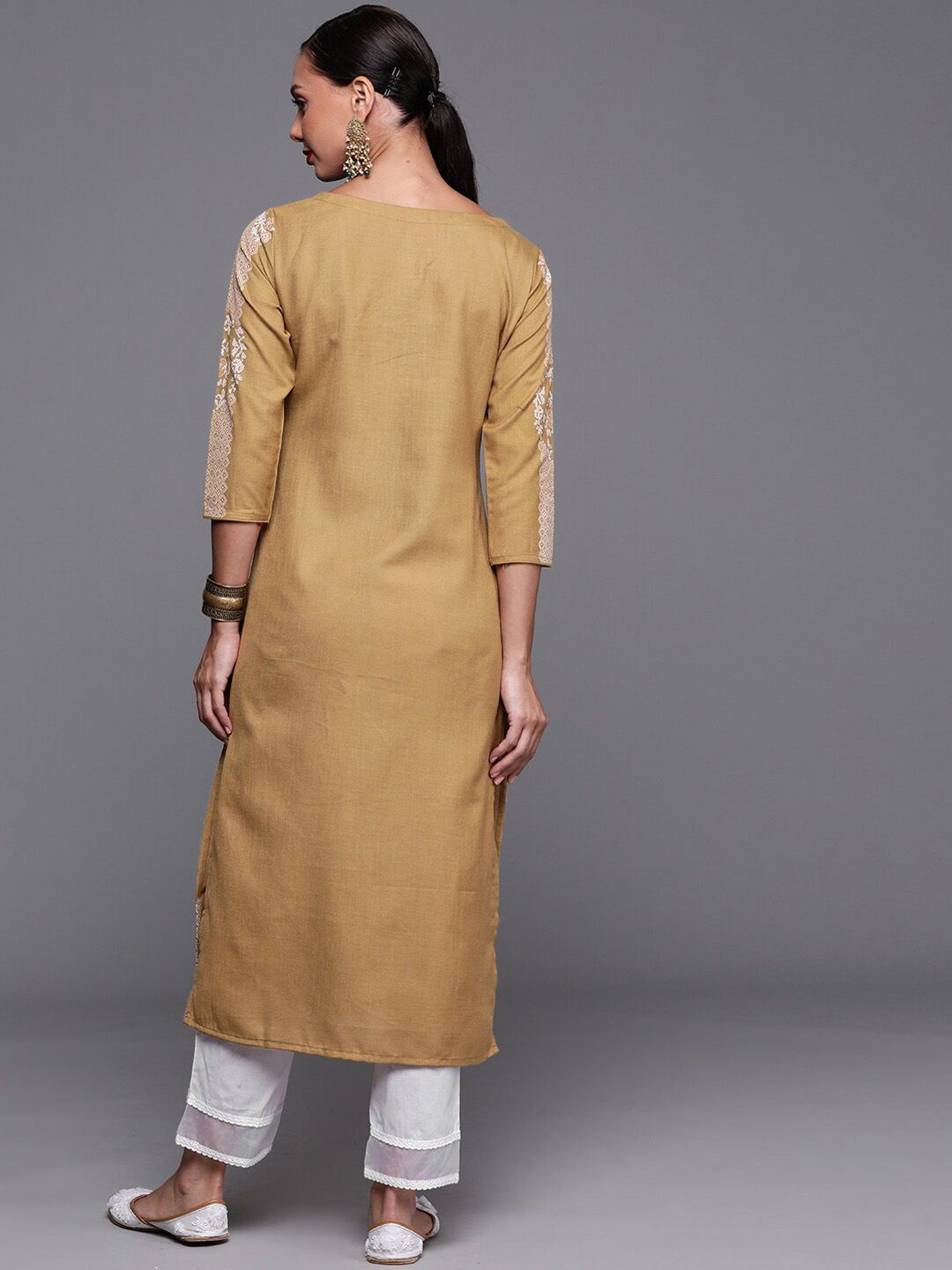 Dhiyona IE Ethnic Motifs Printed Boat Neck Cotton Kurta