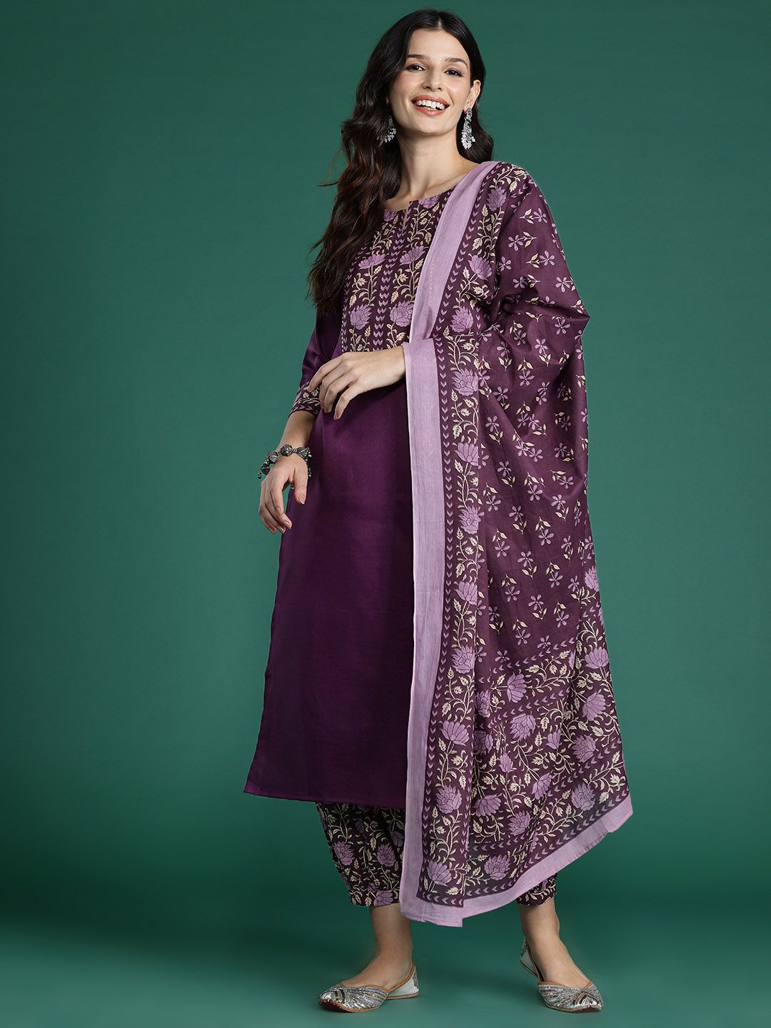 Dhiyona IE Floral Yoke Design Gotta Patti Pure Cotton Kurta With Salwar & Dupatta