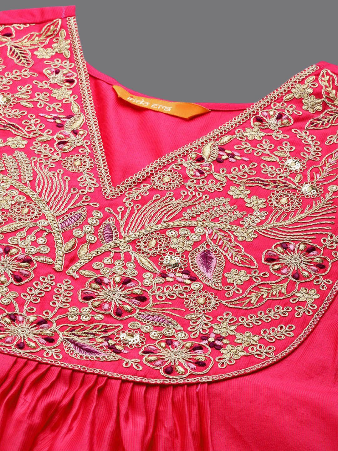 Dhiyona IE Ethnic Motifs Yoke Design A-Line Sequined Kurta with Palazzos & Dupatta