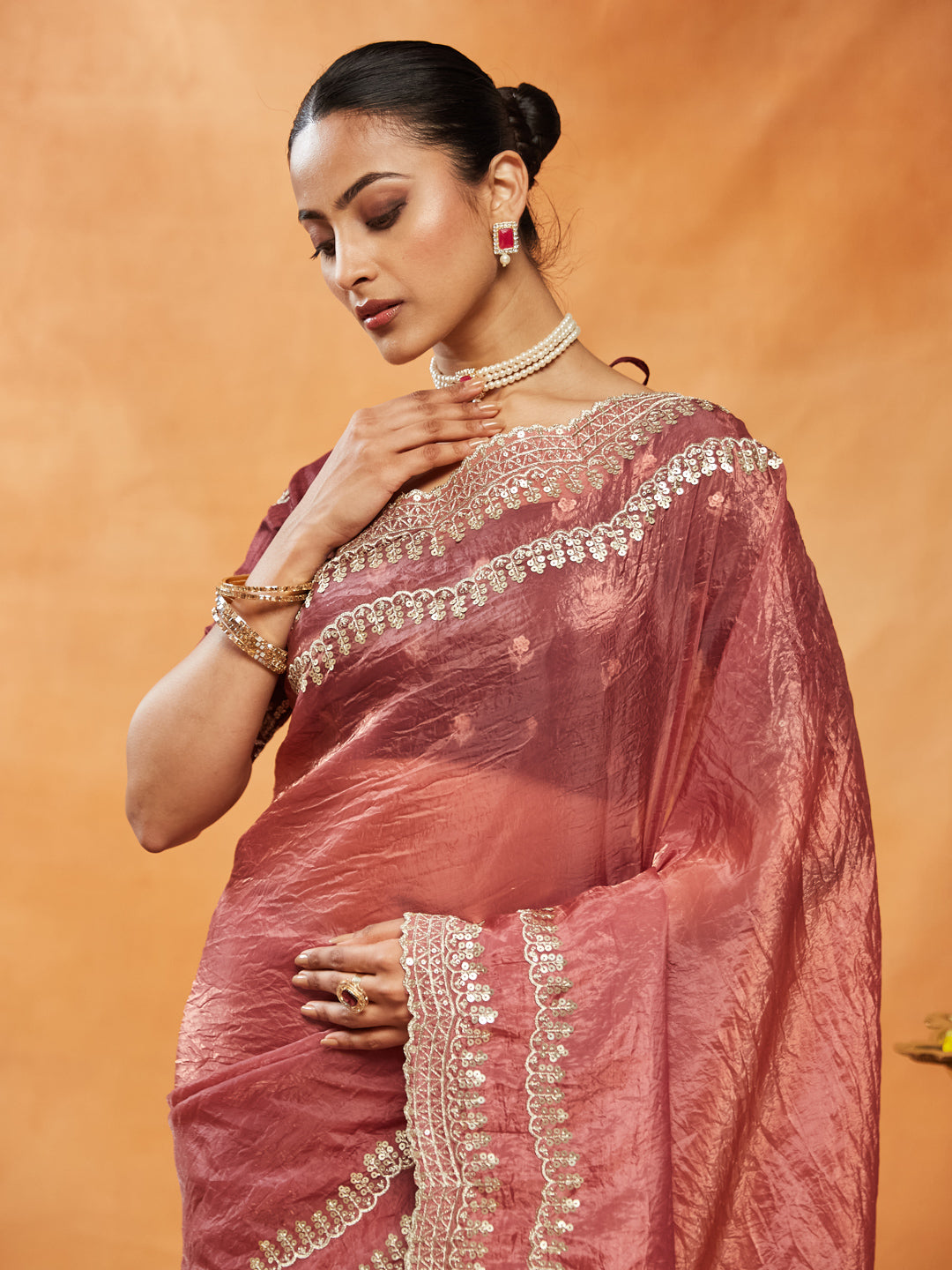 Dhiyona KS Women's Embellished Sequinned Embroidered Organza Saree