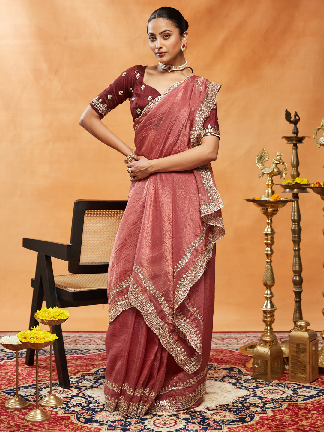 Dhiyona KS Women's Embellished Sequinned Embroidered Organza Saree