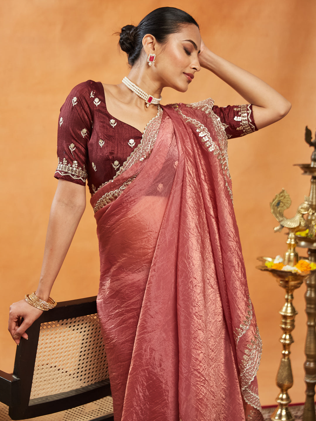 Dhiyona KS Women's Embellished Sequinned Embroidered Organza Saree