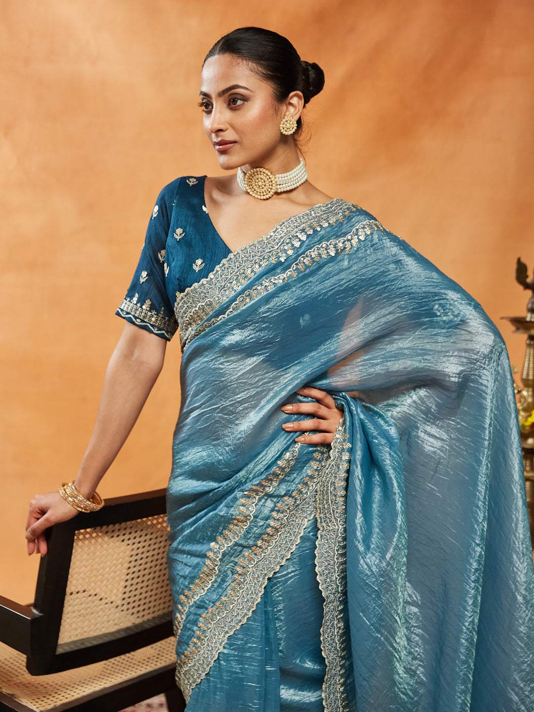 Dhiyona KS Women's Embellished Sequinned Embroidered Organza Saree