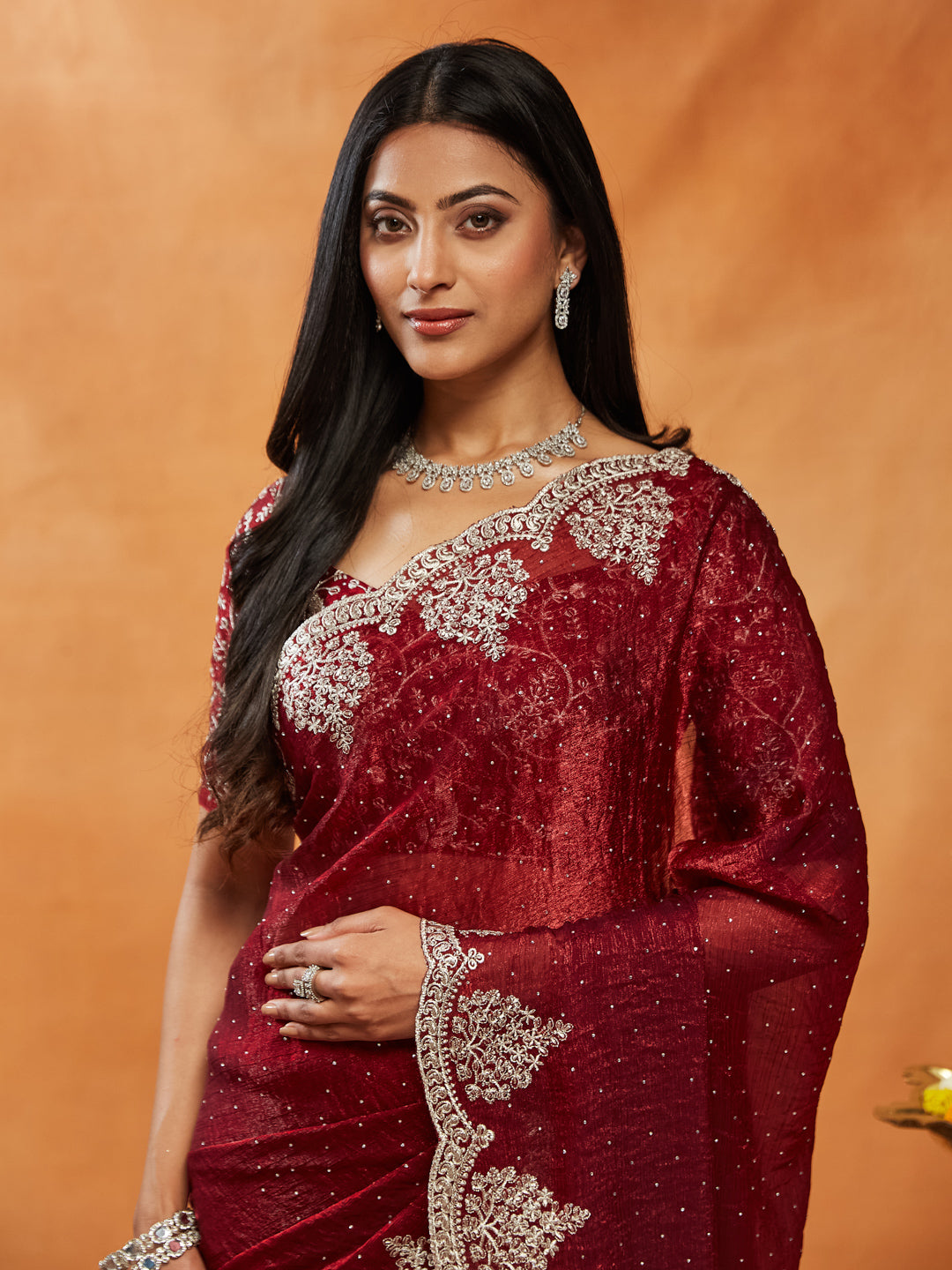 Dhiyona KS Women's Embellished Embroidered Sequinned Saree