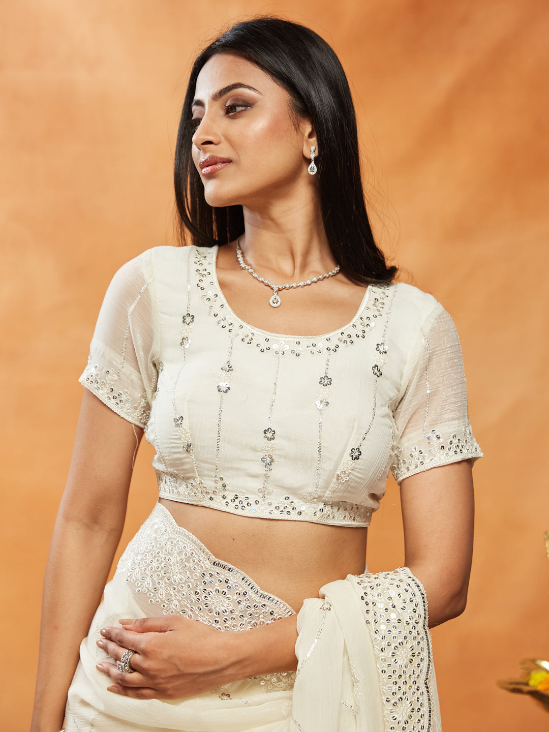 Dhiyona KS Women's Embellished Embroidered Pure Chiffon Saree