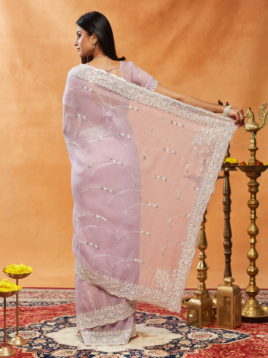Dhiyona KS Women's Floral Embroidered Pure Chiffon Saree