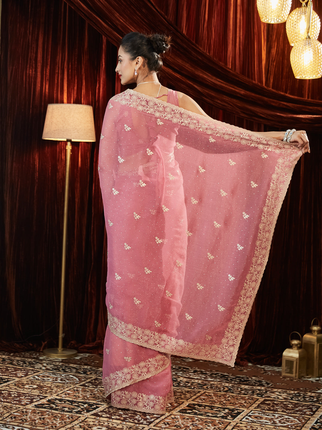 Dhiyona KS Women's Sequinned Embroidered Pure Chiffon Saree