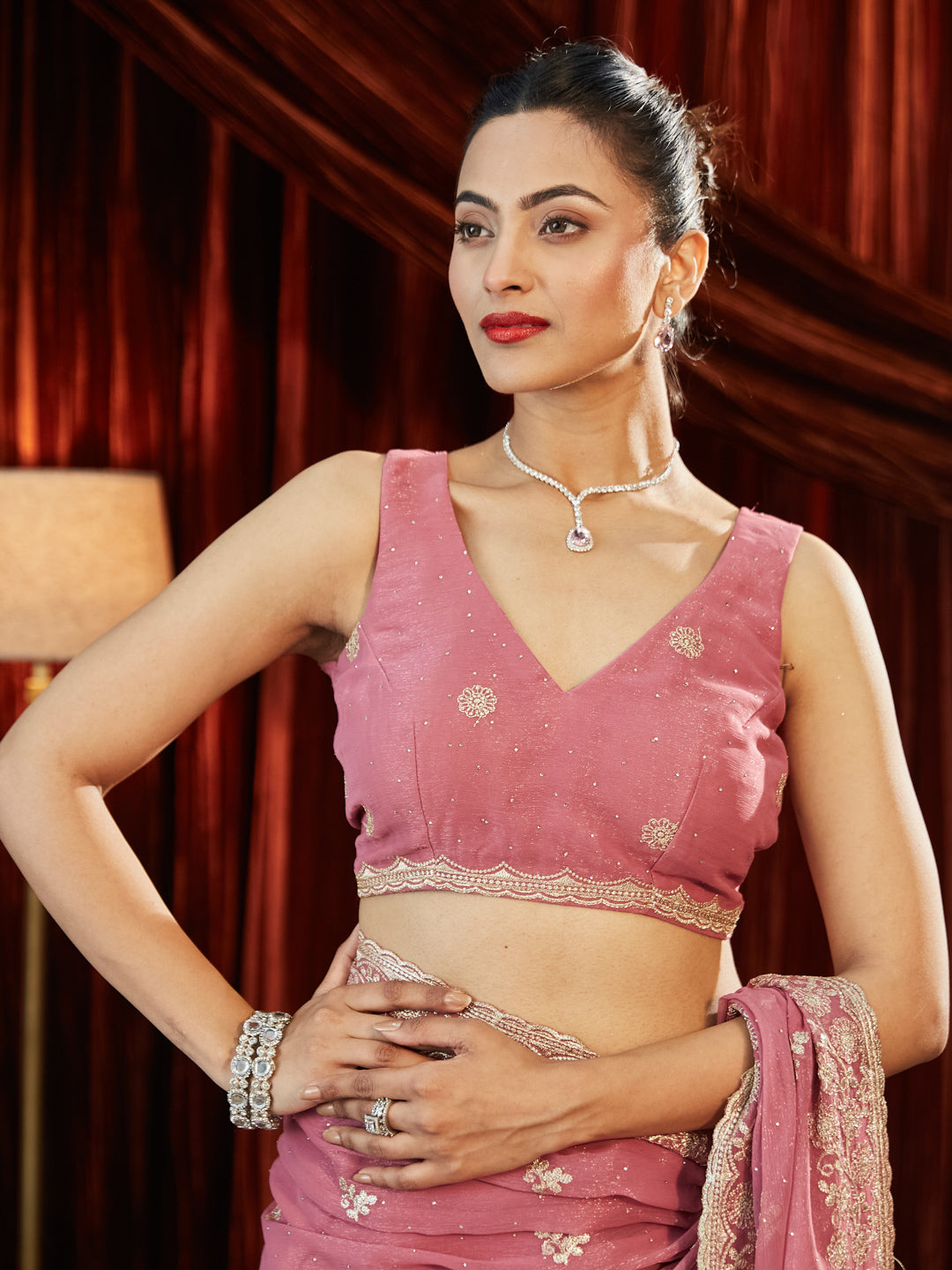 Dhiyona KS Women's Sequinned Embroidered Pure Chiffon Saree