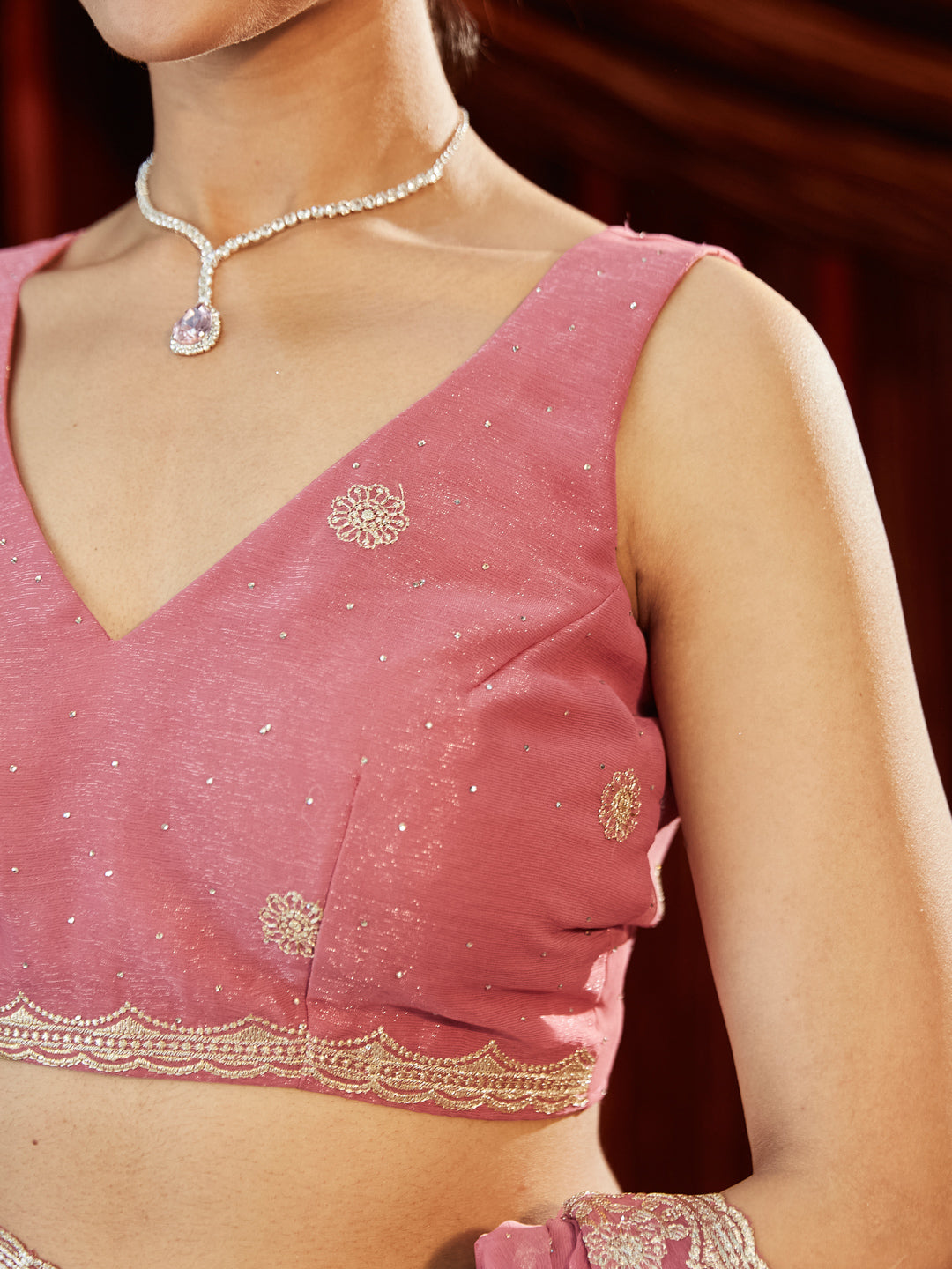 Dhiyona KS Women's Pure Chiffon Embellished Embroidered Saree With Unstitched Blouse Piece