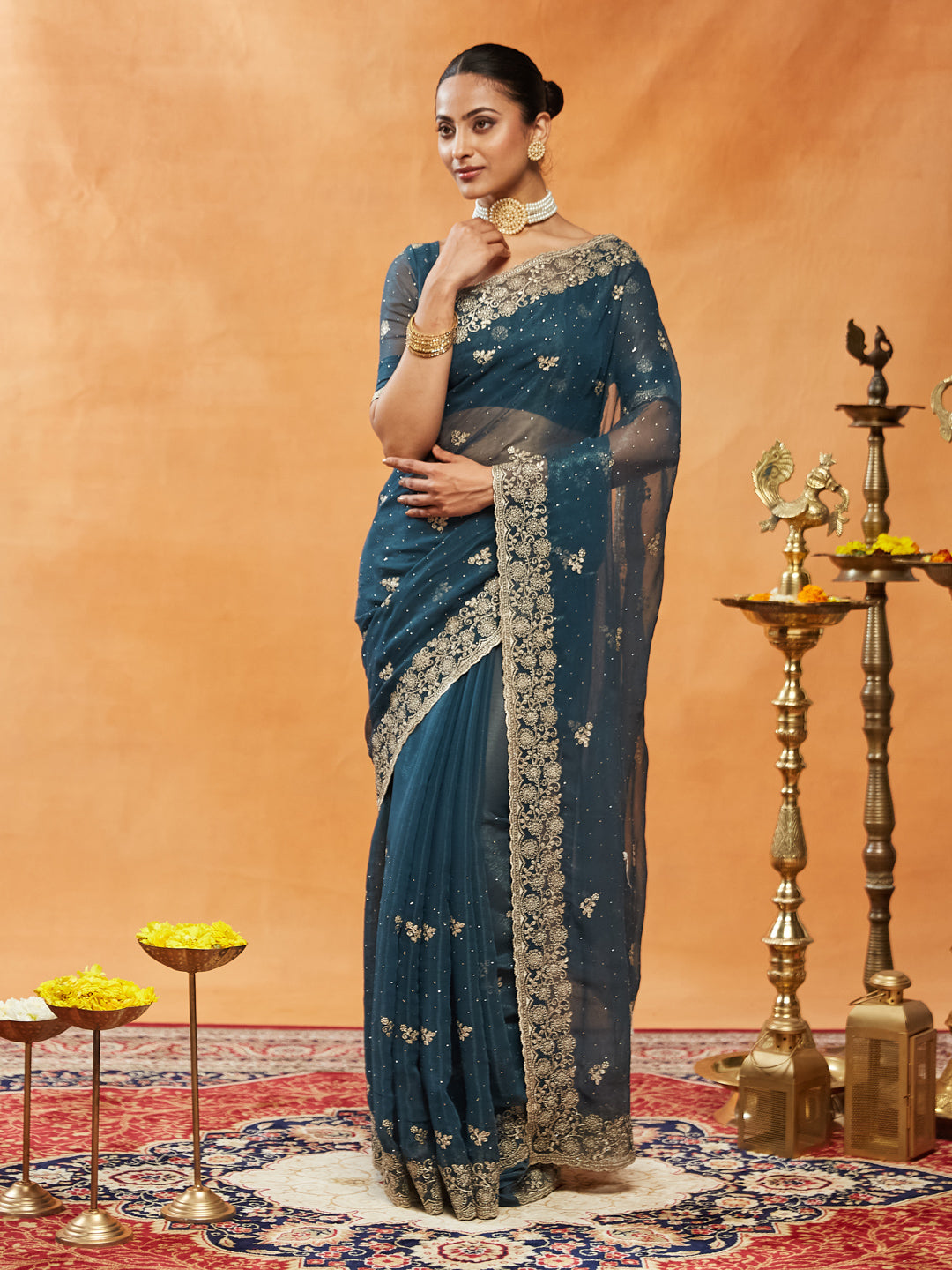 Dhiyona KS Women's Embellished Embroidered Pure Chiffon Saree