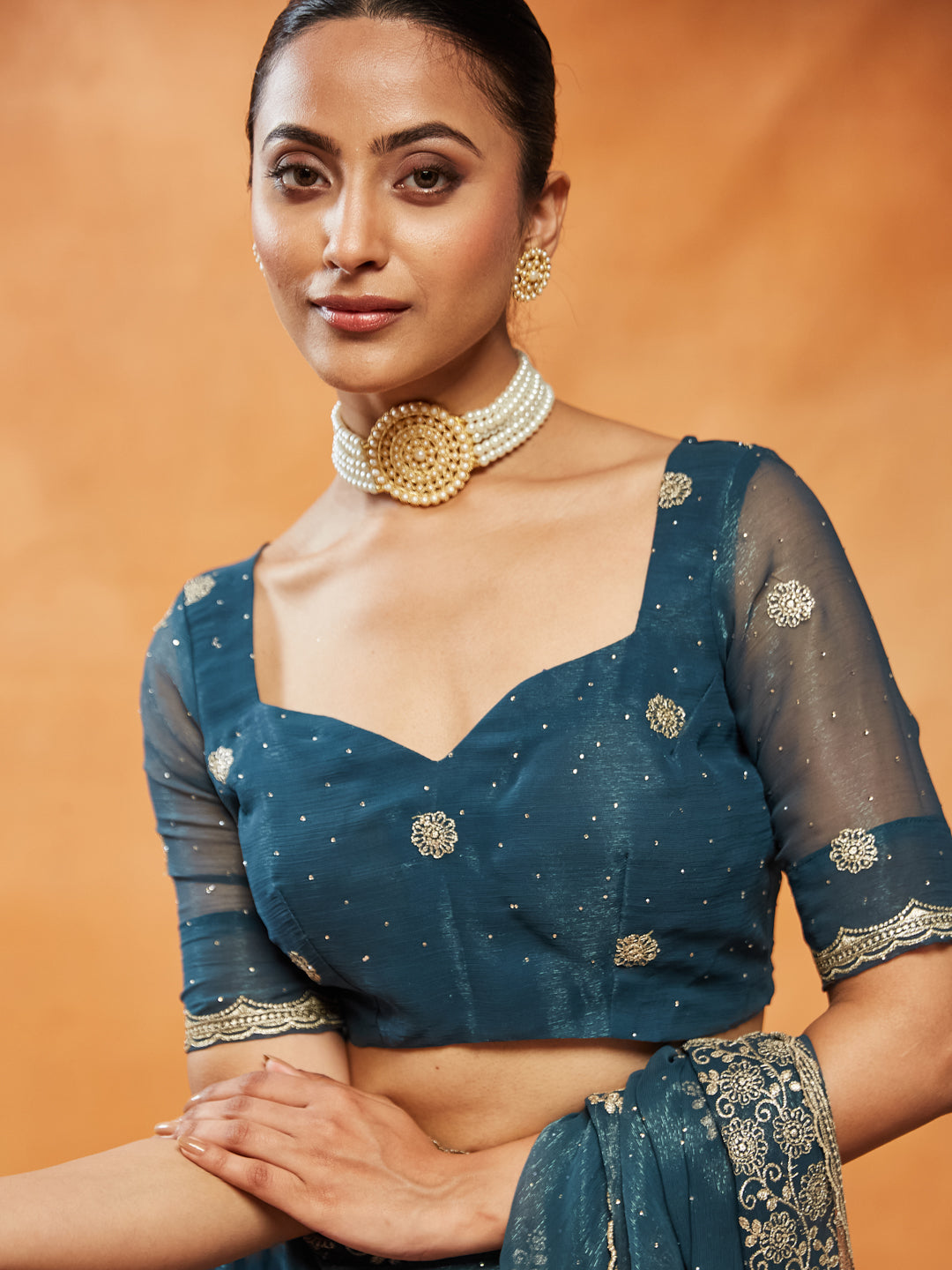 Dhiyona KS Women's Embellished Embroidered Pure Chiffon Saree