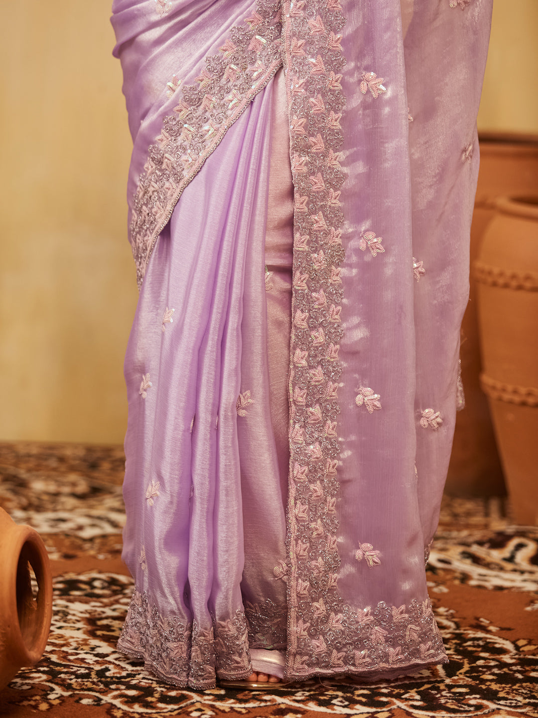 Dhiyona KS Women's Embellished Embroidered Pure Chiffon Saree