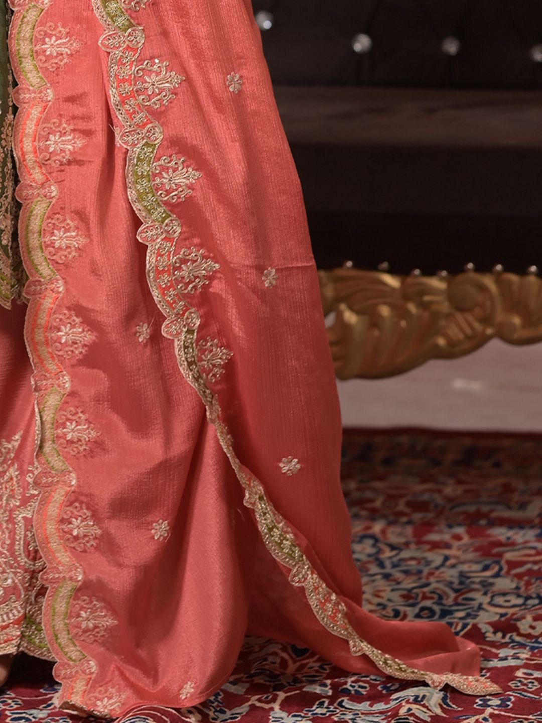 Dhiyona IE Ethnic Motifs Embroidered Panelled Sequinned A-Line Kurta With Palazzos & Dupatta