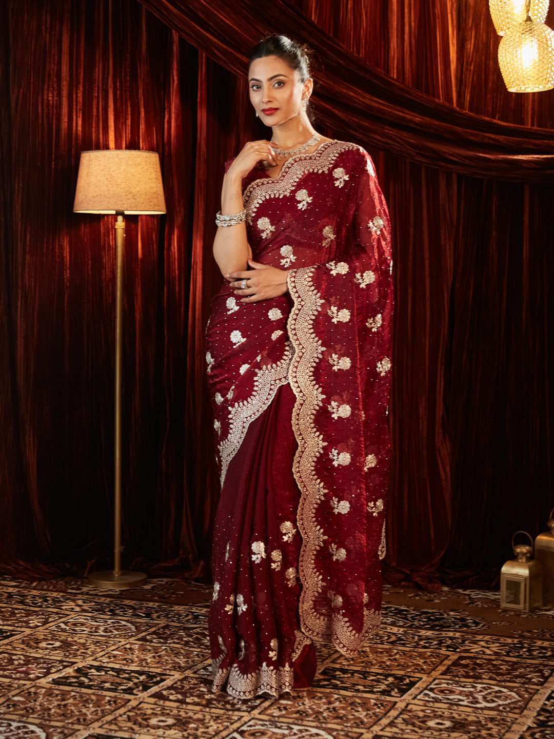 Dhiyona KS Women's Embellished Embroidered Pure Chiffon Saree
