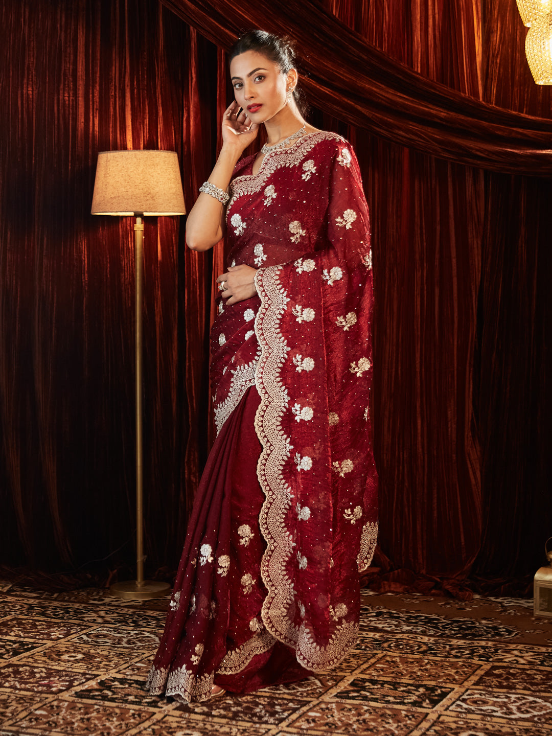 Dhiyona KS Women's Embellished Embroidered Pure Chiffon Saree