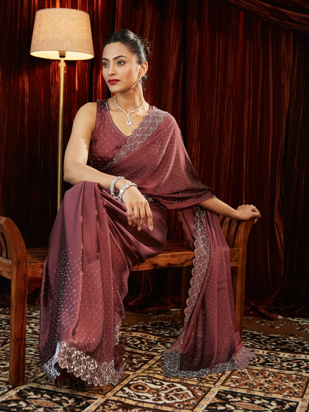 Dhiyona KS Women's Embellished Embroidered Silk Blend Saree