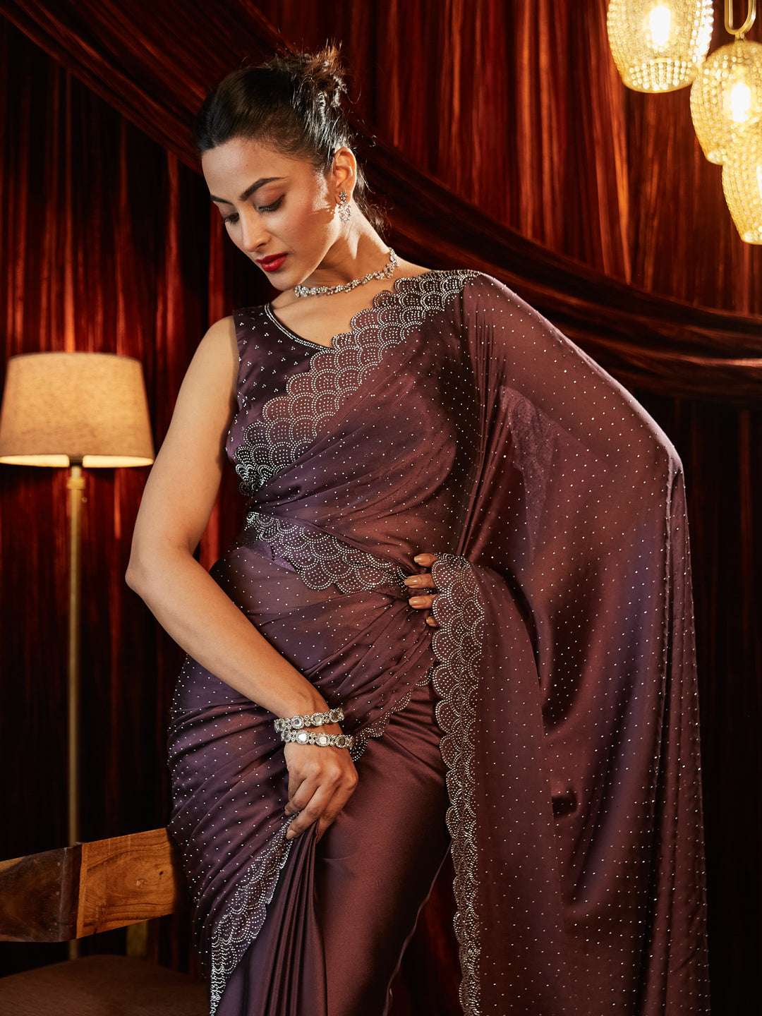 Dhiyona KS Women's Embellished Beads and Stones Saree