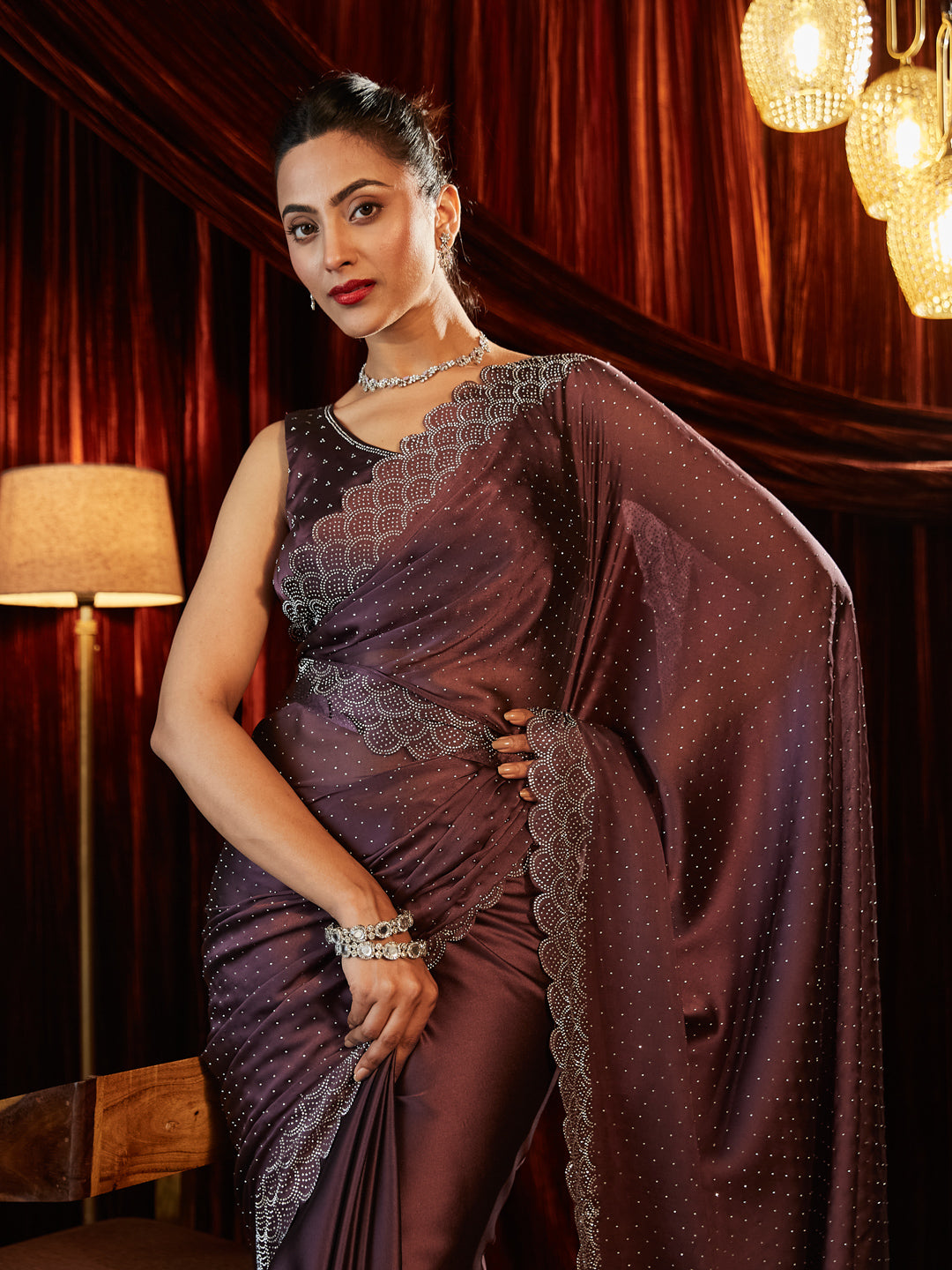 Dhiyona KS Women's Embellished Beads and Stones Saree