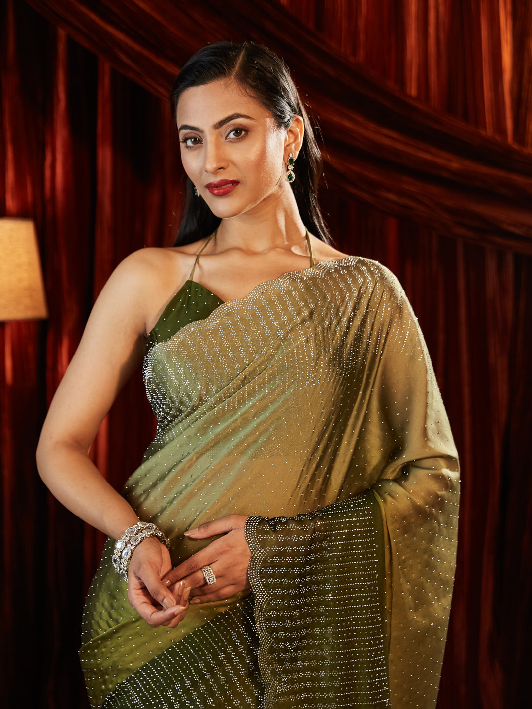 Dhiyona KS Women's Ombre Beads and Stones Saree