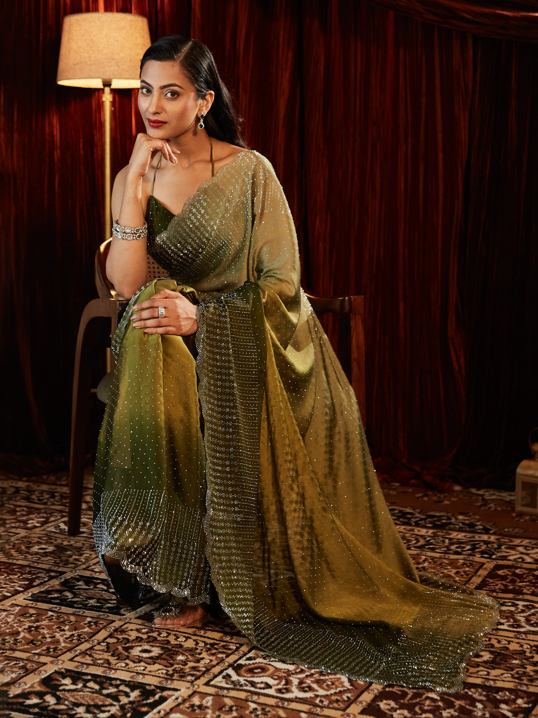 Dhiyona KS Women's Ombre Beads and Stones Saree