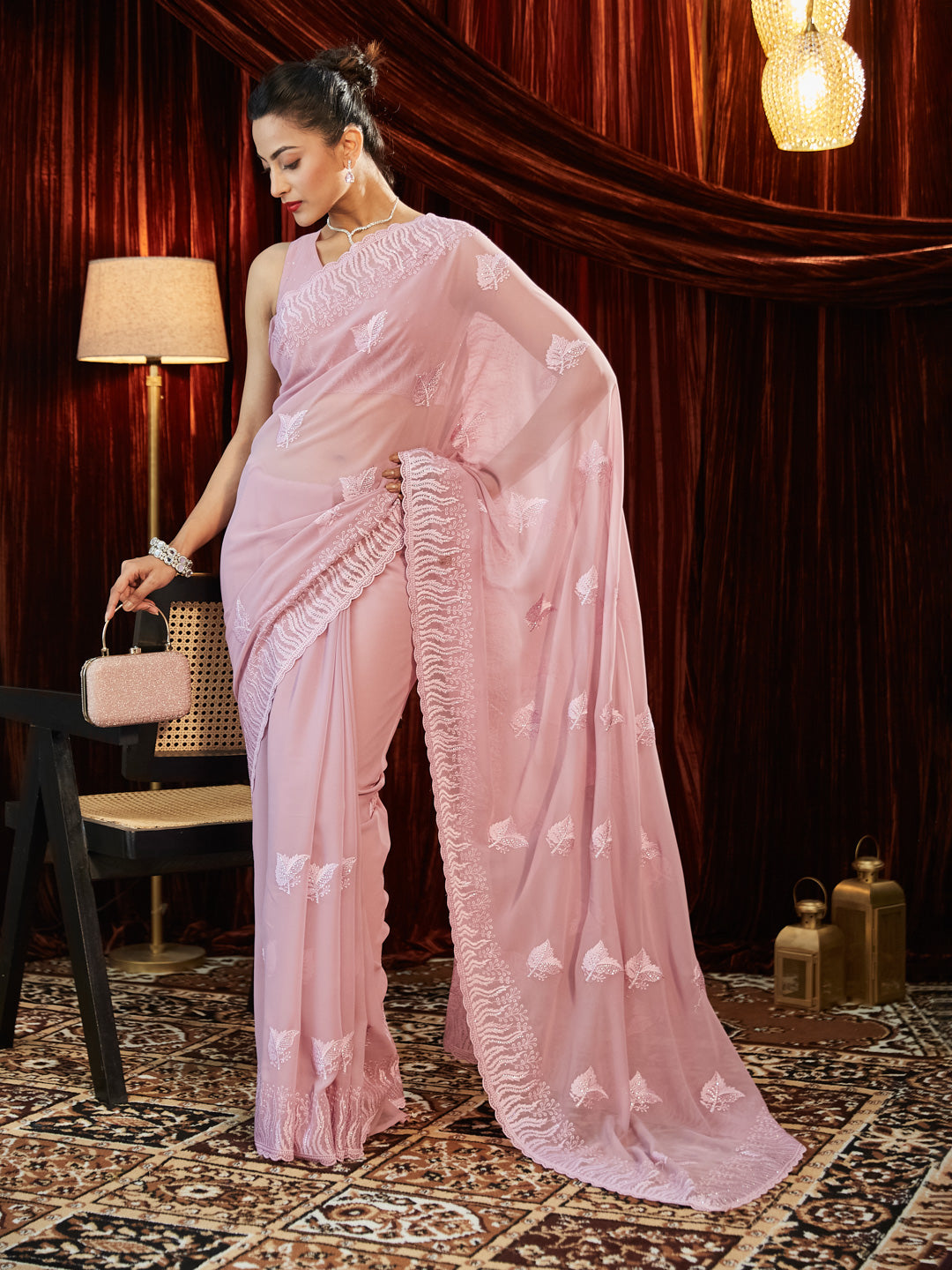 Dhiyona KS Women's Women Embellished Embroidered Pure Georgette Saree