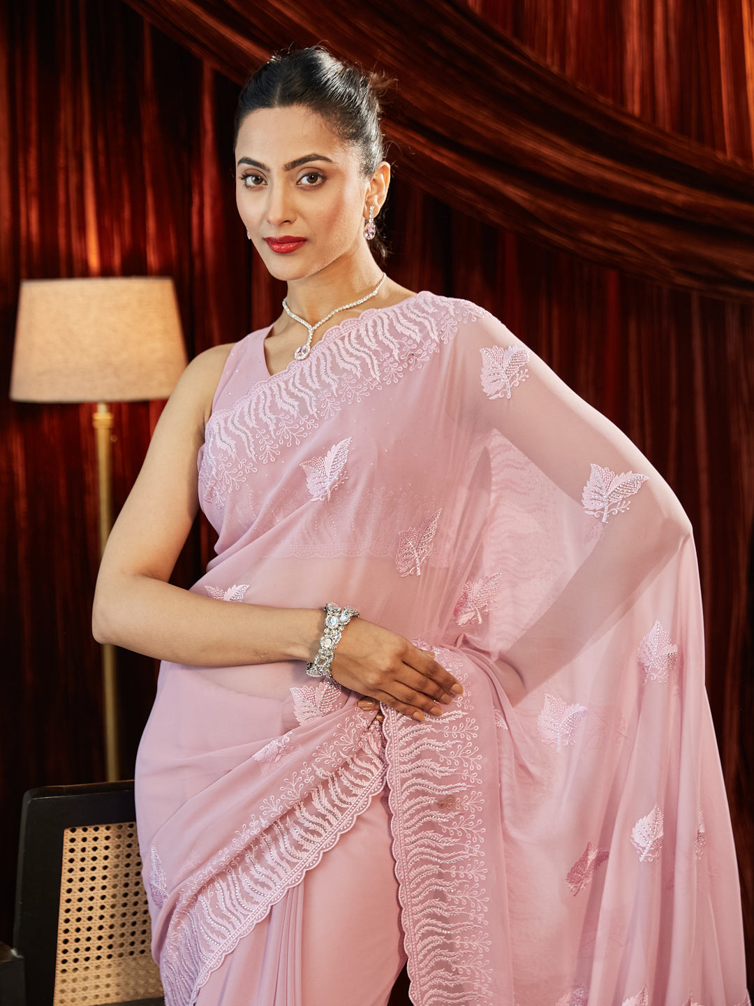 Dhiyona KS Women's Women Embellished Embroidered Pure Georgette Saree