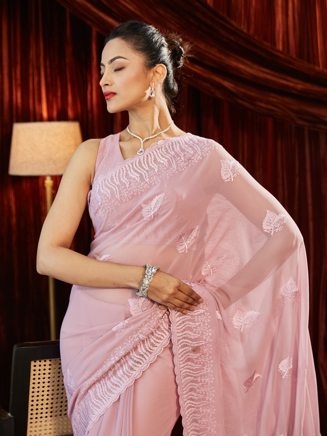 Dhiyona KS Women's Women Embellished Embroidered Pure Georgette Saree
