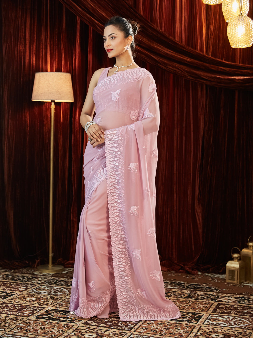 Dhiyona KS Women's Women Embellished Embroidered Pure Georgette Saree