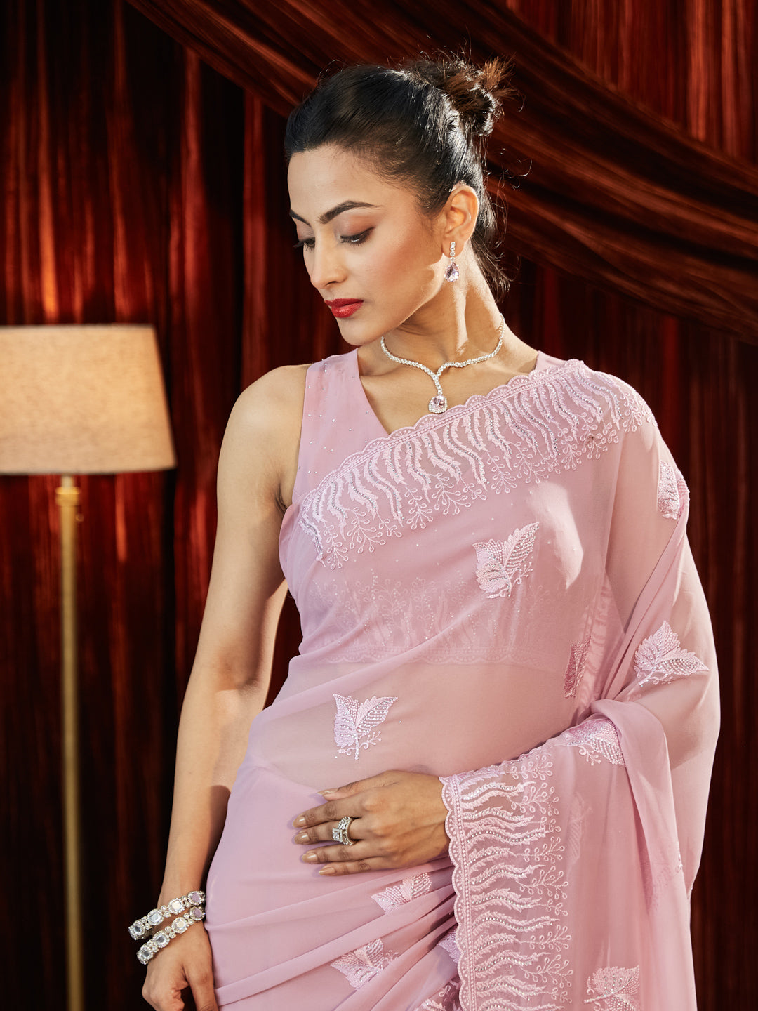 Dhiyona KS Women's Women Embellished Embroidered Pure Georgette Saree