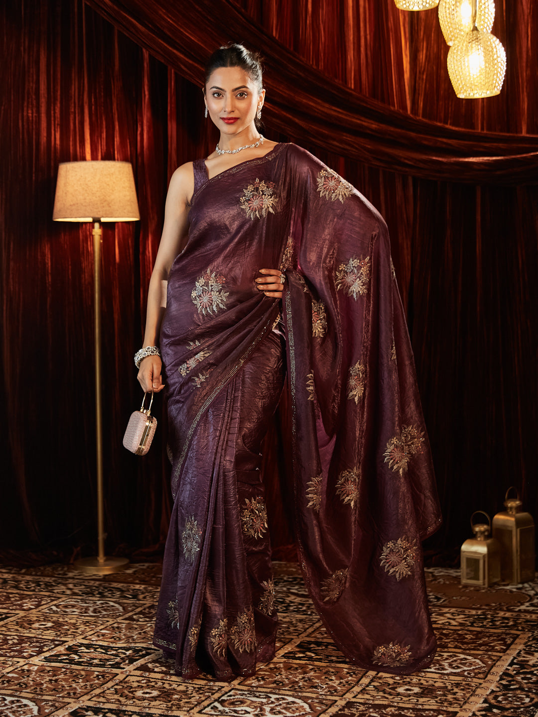 Dhiyona KS Women's Floral Embroidered Organza Saree
