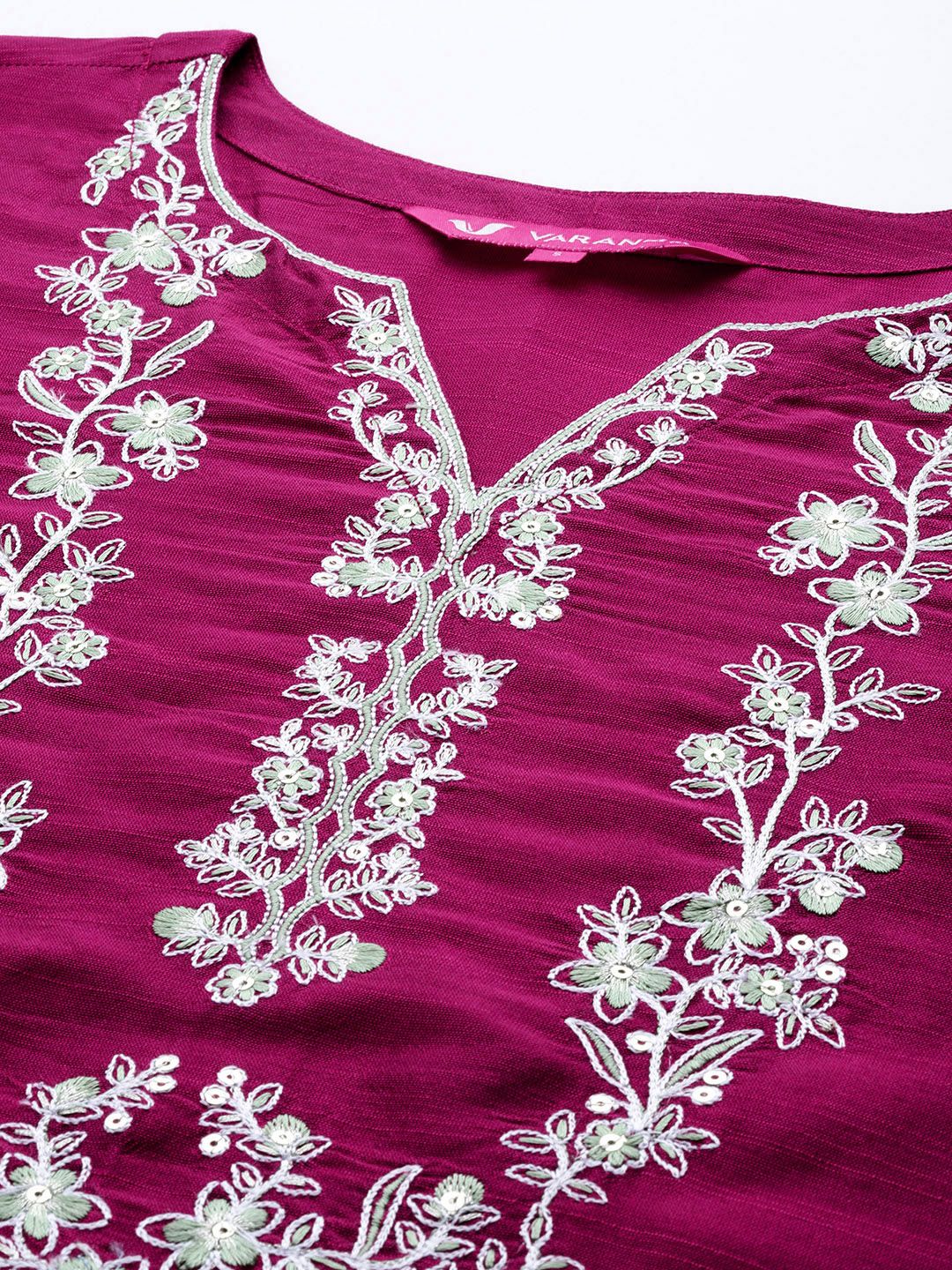Dhiyona VA Women's Floral Yoke Design Regular Sequinned Kurta with Trousers & Dupatta