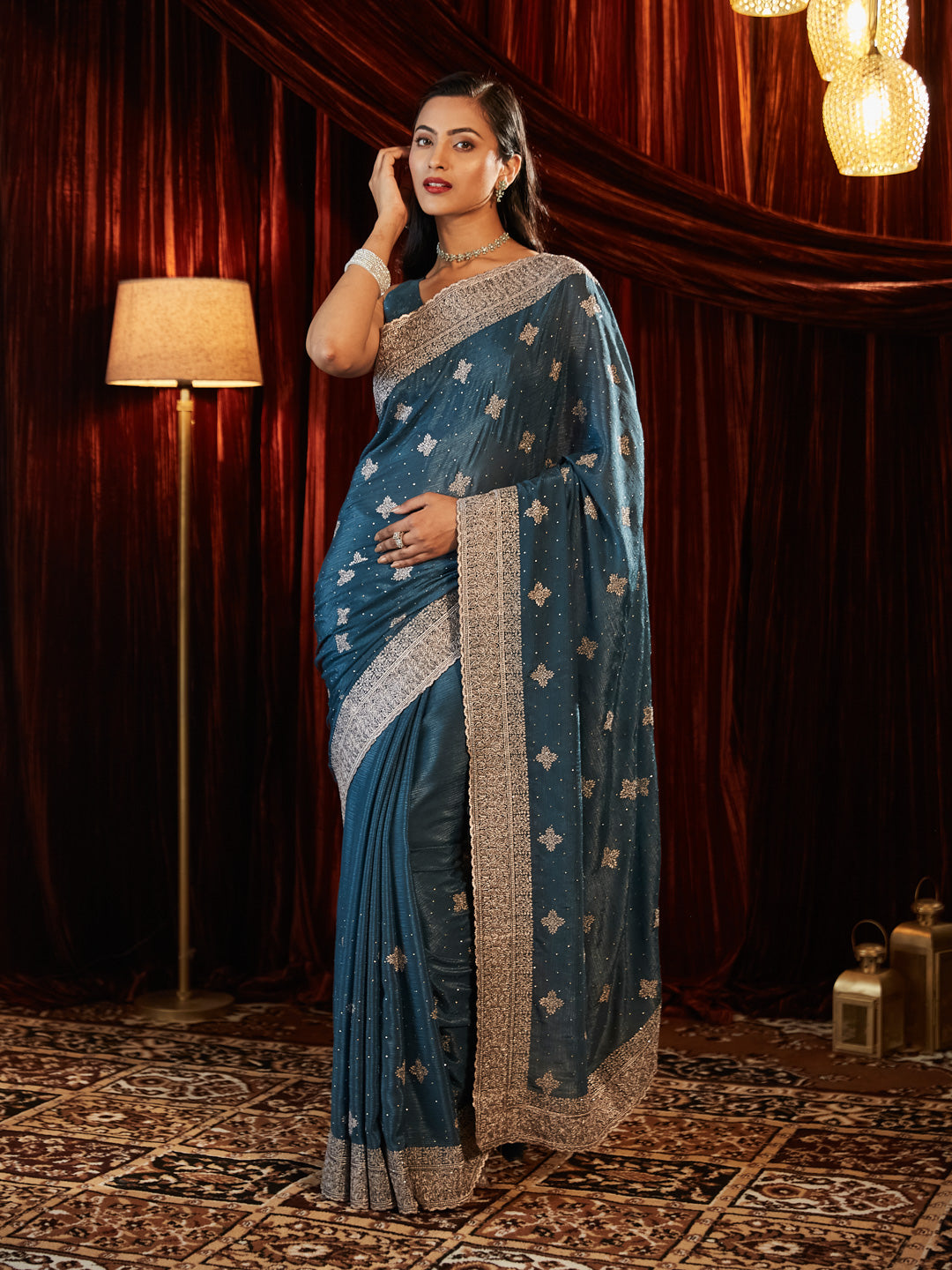 Dhiyona KS Women's Embellished Embroidered Pure Chiffon Saree