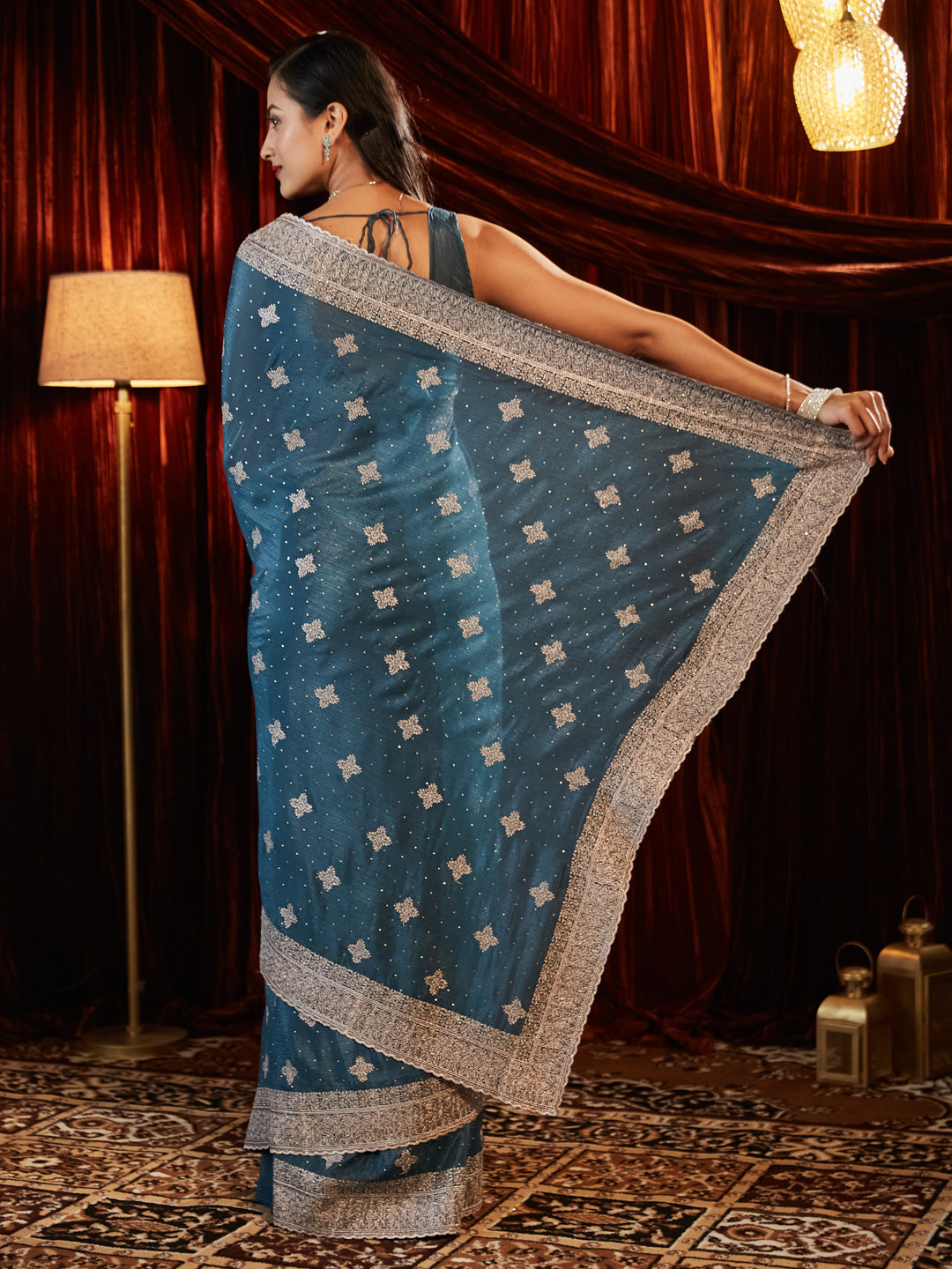 Dhiyona KS Women's Embellished Embroidered Pure Chiffon Saree