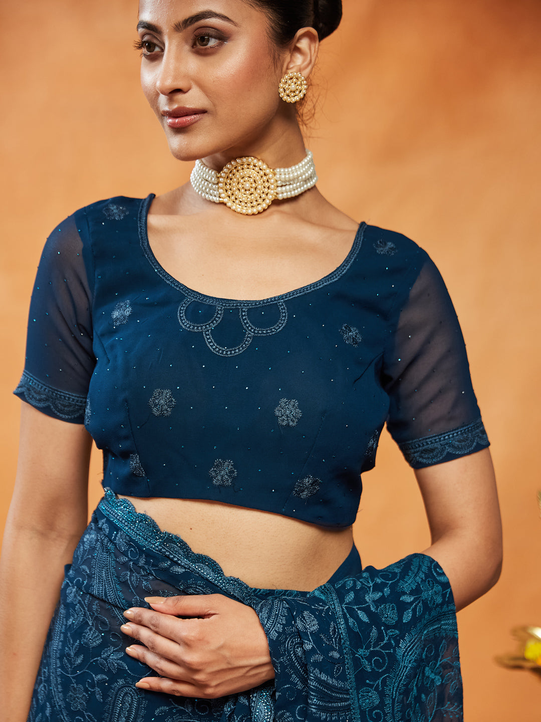 Dhiyona KS Women's Embellished Embroidered Pure Chiffon Saree