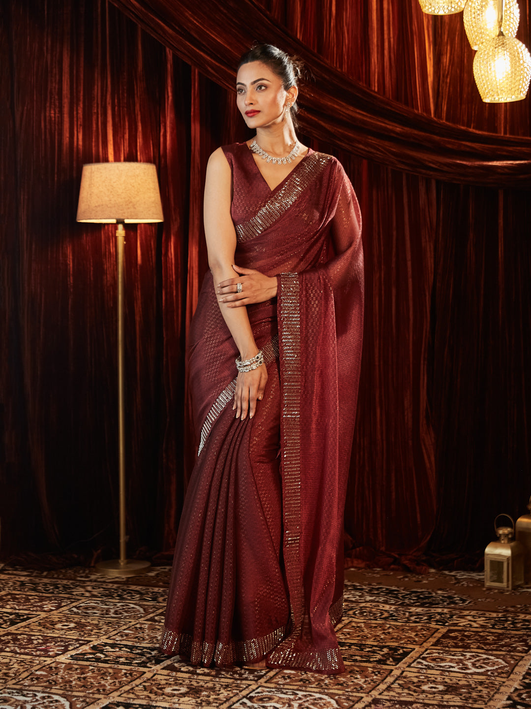 Dhiyona KS Women's Embellished Beads and Stones Woven Design Saree