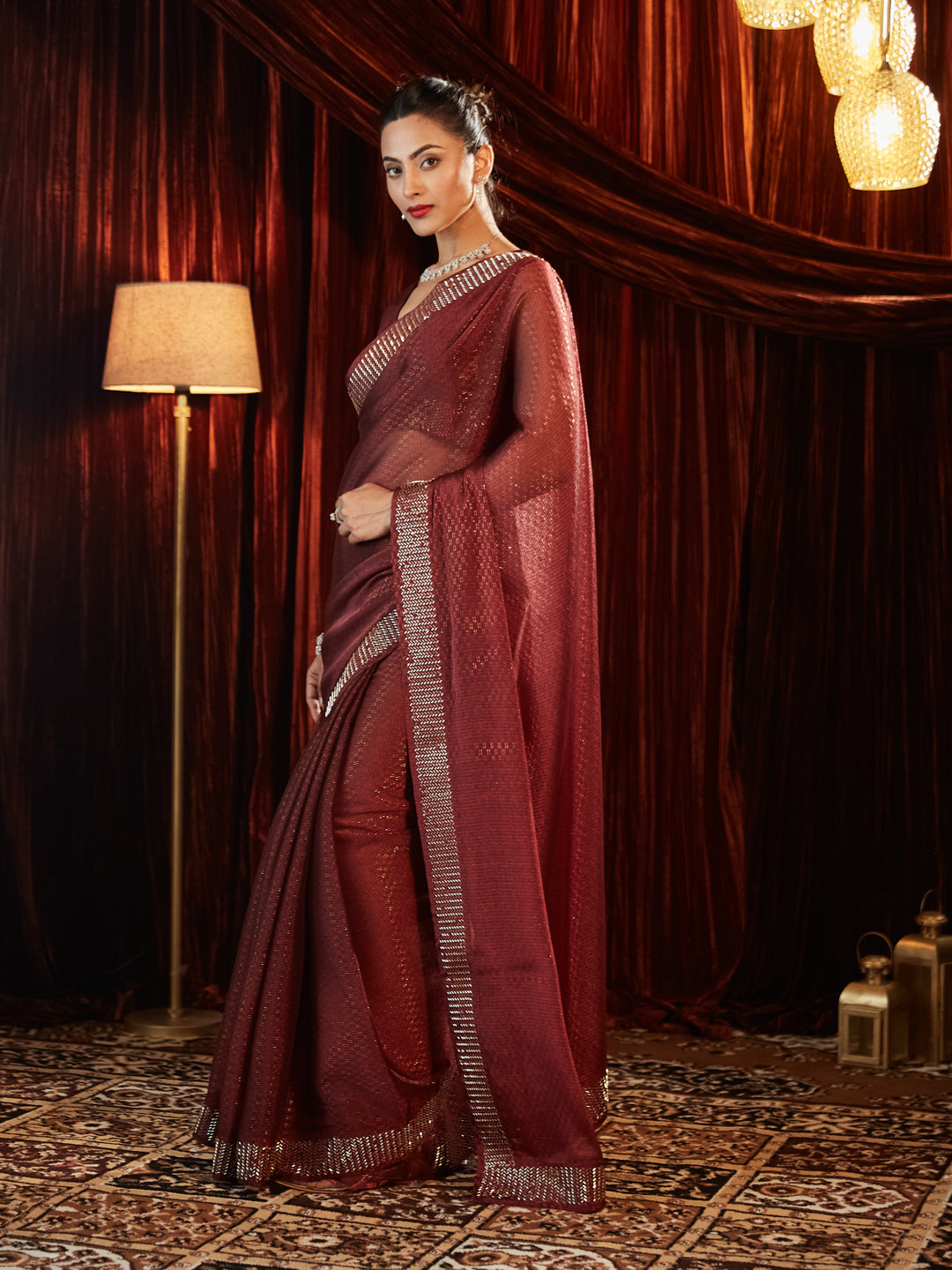 Dhiyona KS Women's Embellished Beads and Stones Woven Design Saree