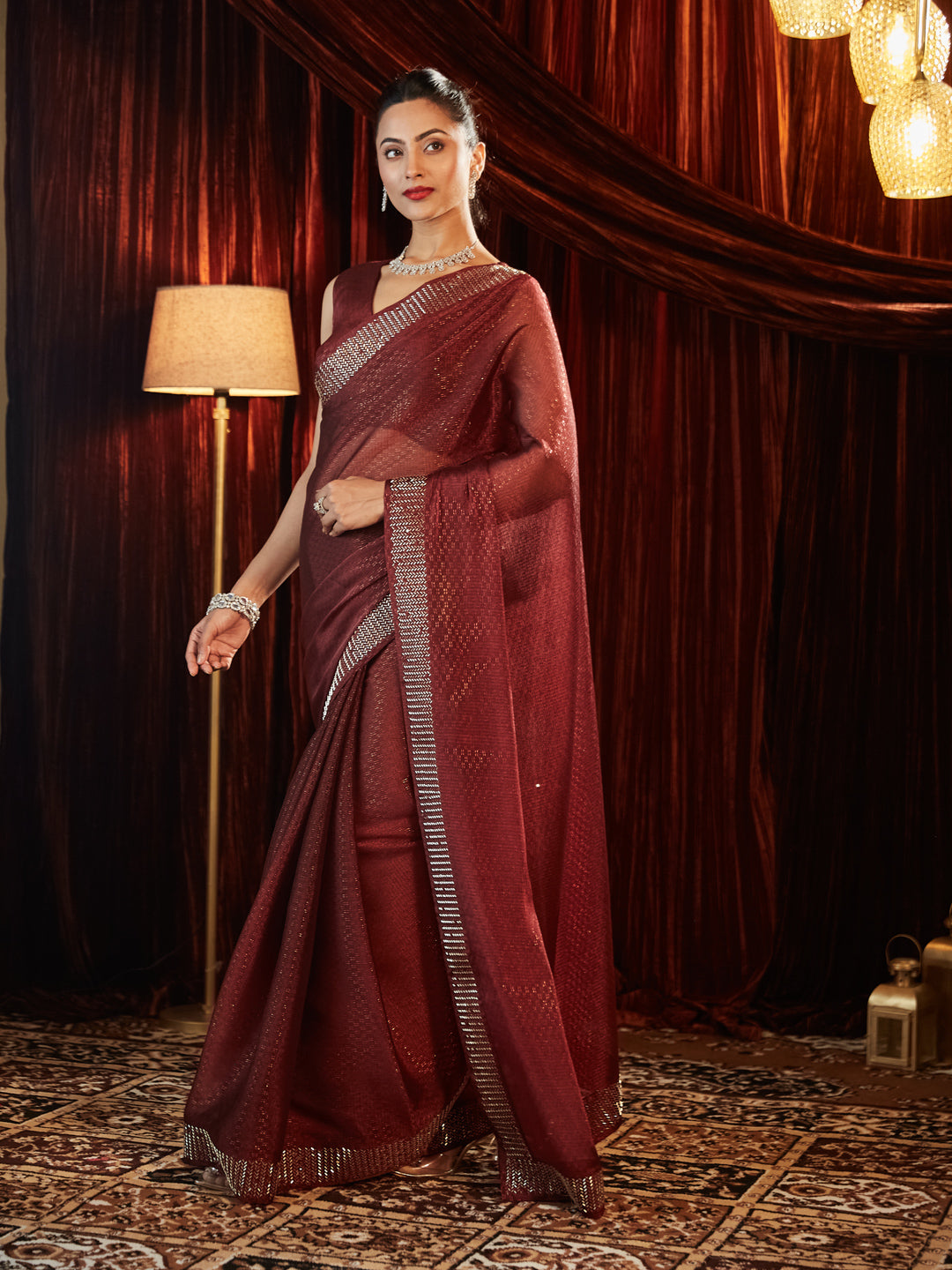 Dhiyona KS Women's Embellished Beads and Stones Woven Design Saree
