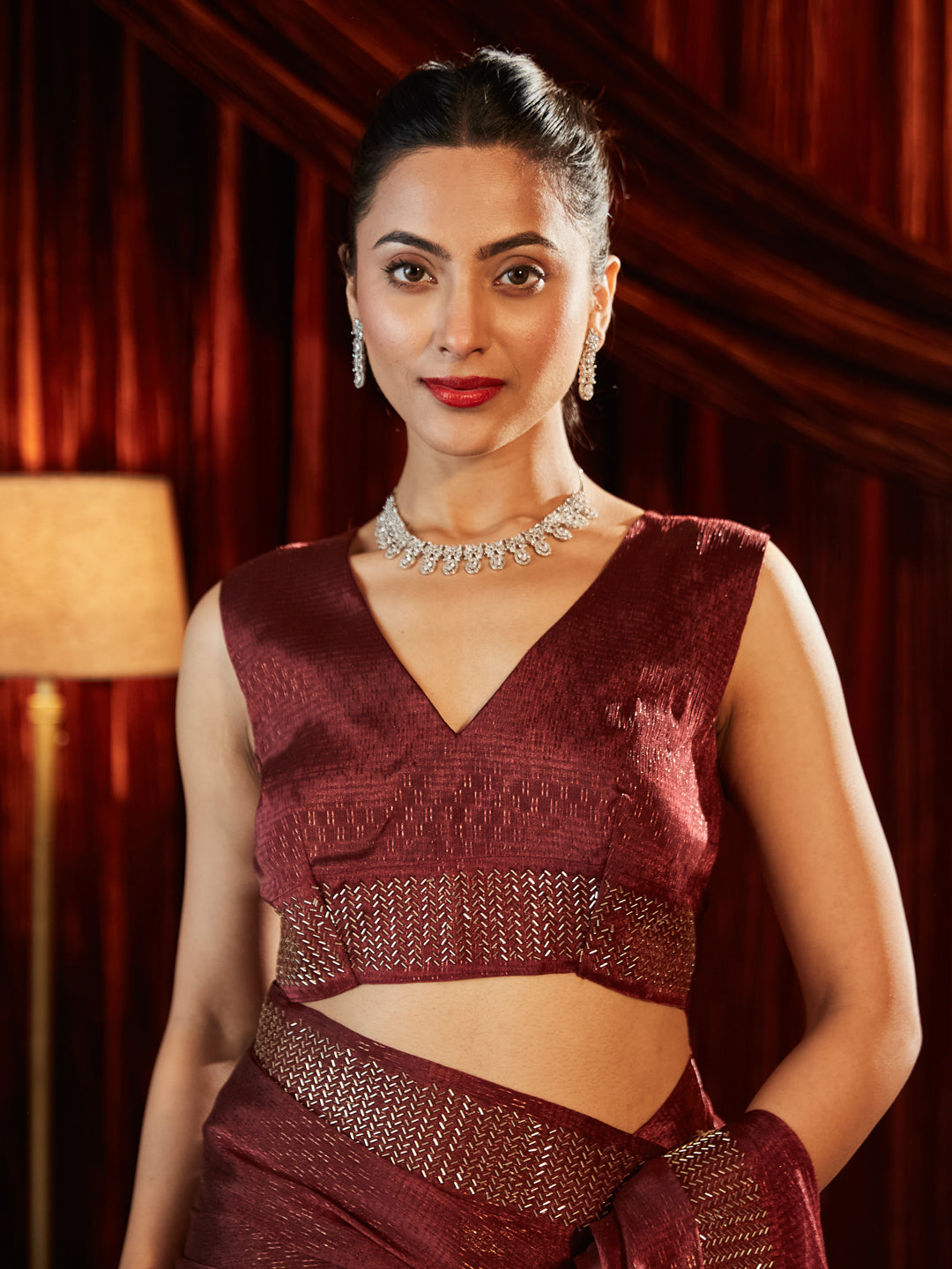 Dhiyona KS Women's Embellished Beads and Stones Woven Design Saree