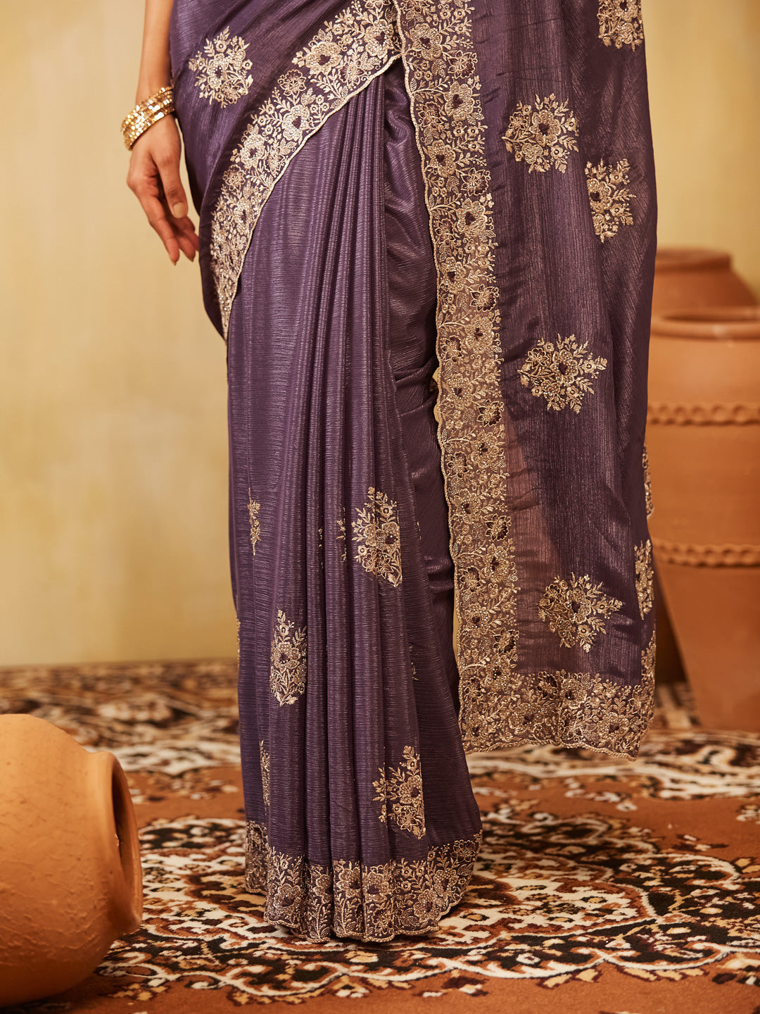 Dhiyona KS Women's Floral Embroidered Pure Chiffon Saree