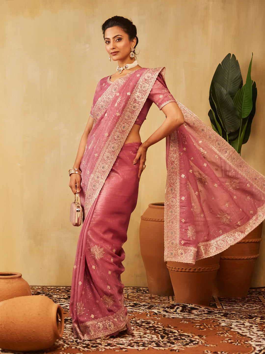 Dhiyona KS Women's Embellished Embroidered Pure Chiffon Saree