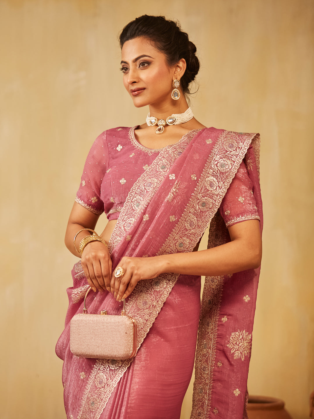 Dhiyona KS Women's Embellished Embroidered Pure Chiffon Saree