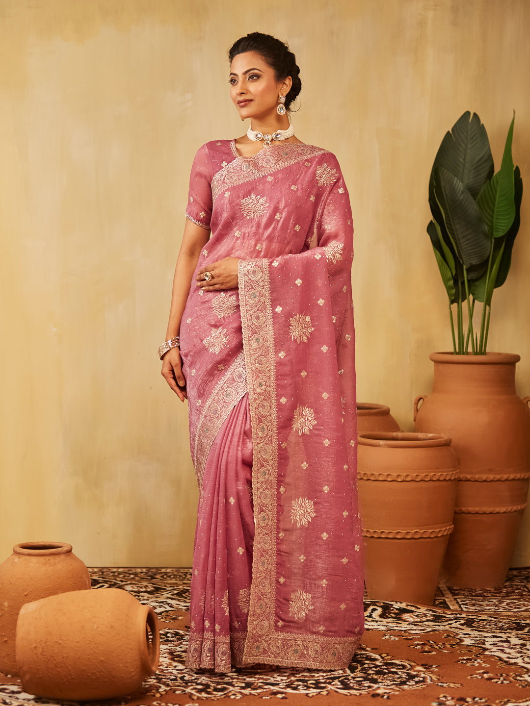 Dhiyona KS Women's Embellished Embroidered Pure Chiffon Saree