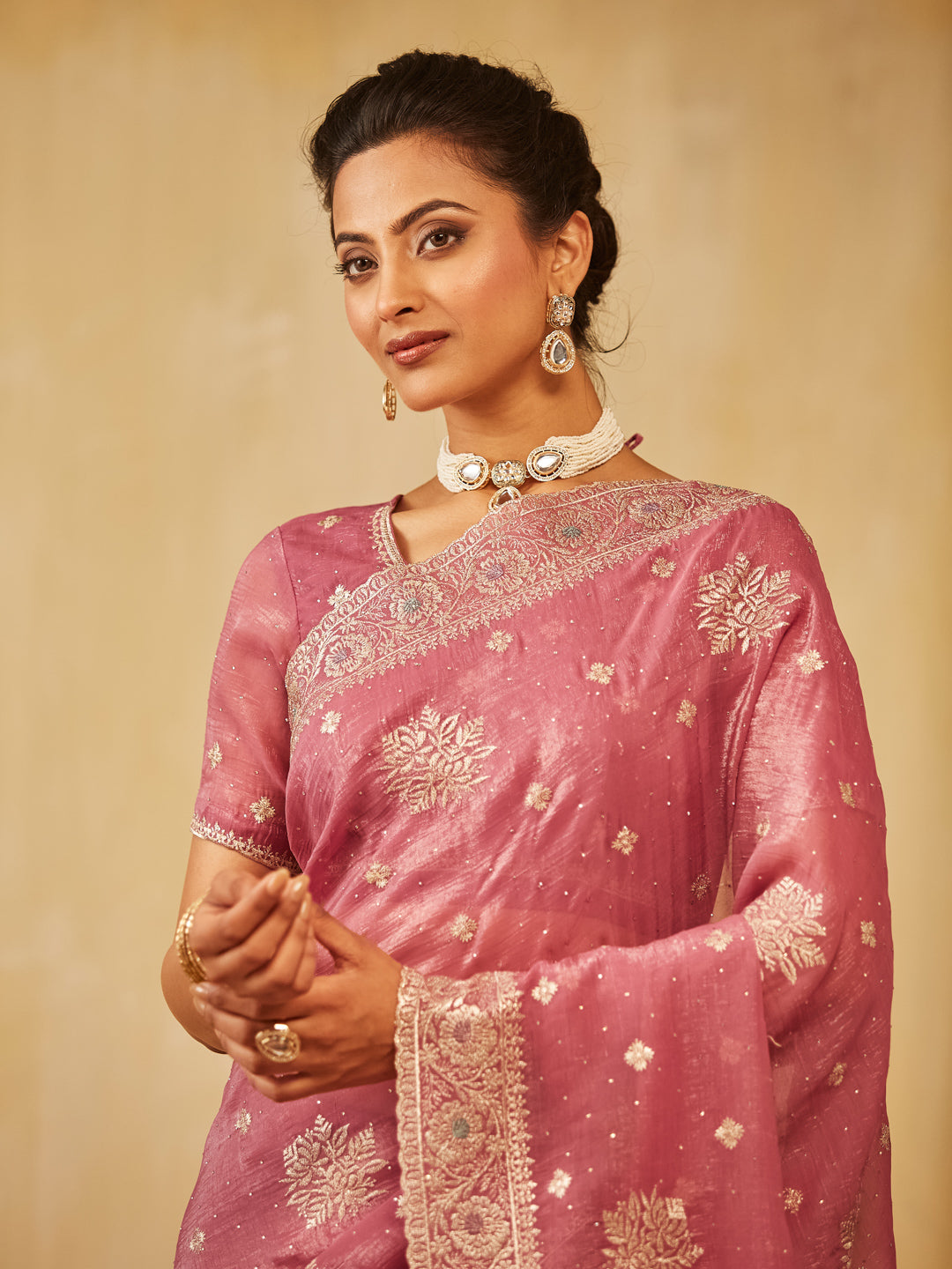 Dhiyona KS Women's Embellished Embroidered Pure Chiffon Saree