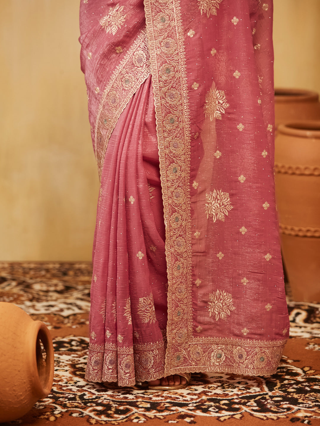 Dhiyona KS Women's Embellished Embroidered Pure Chiffon Saree