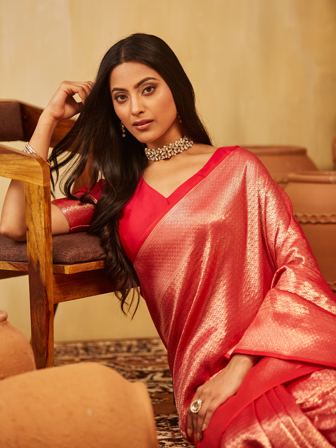 Dhiyona KS Women's Woven Design Zari Banarasi Saree