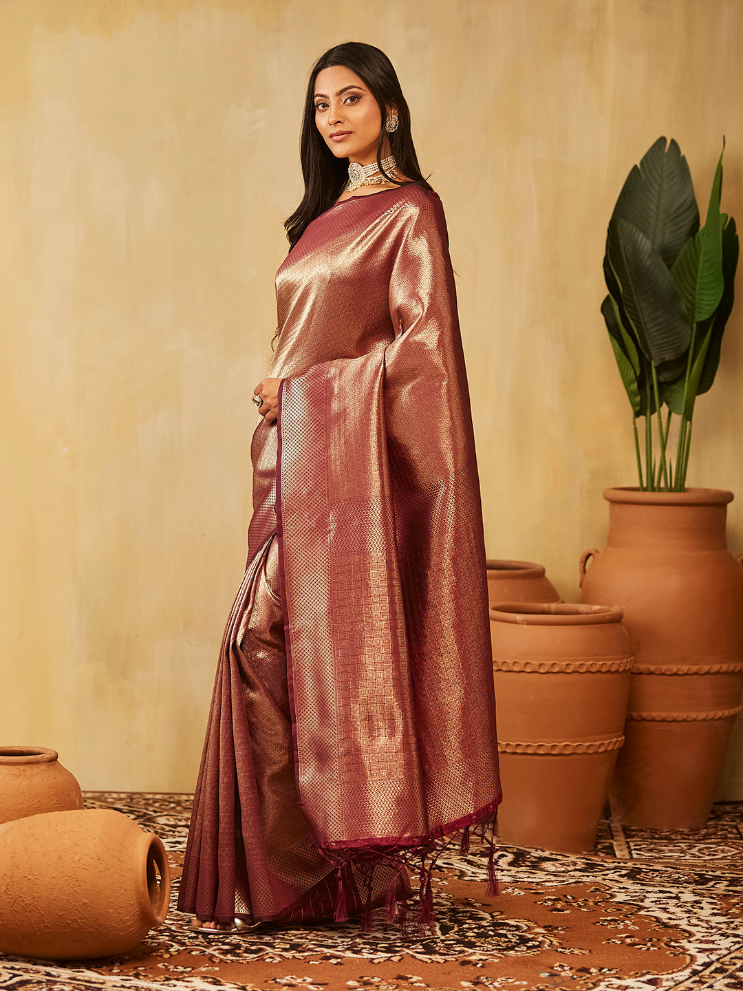 Dhiyona KS Women's Woven Design Zari Banarasi Saree With Unstitched Blouse Piece