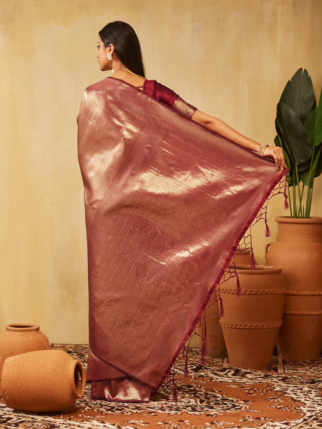 Dhiyona KS Women's Woven Design Zari Banarasi Saree With Unstitched Blouse Piece