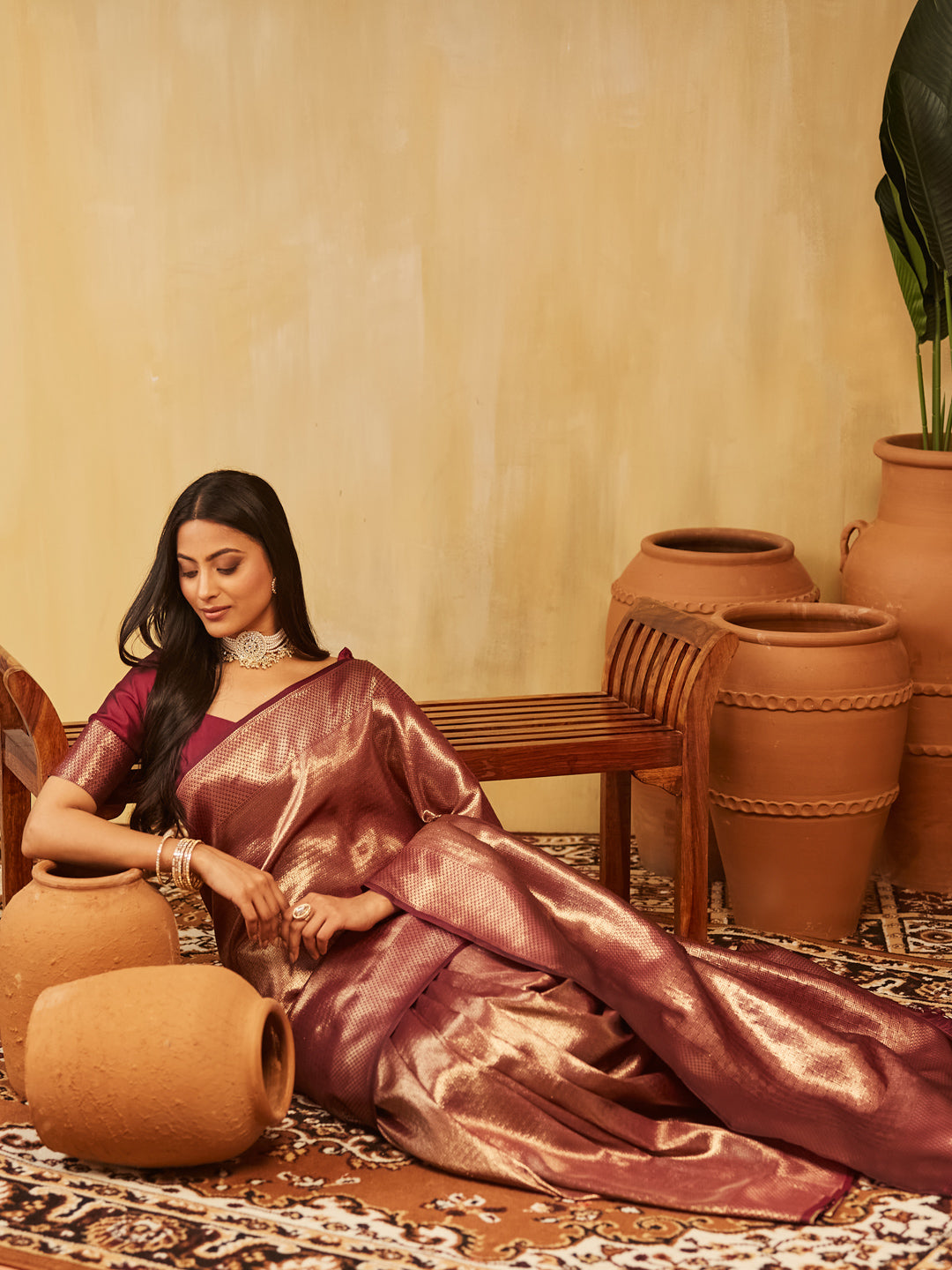 Dhiyona KS Women's Woven Design Zari Banarasi Saree With Unstitched Blouse Piece