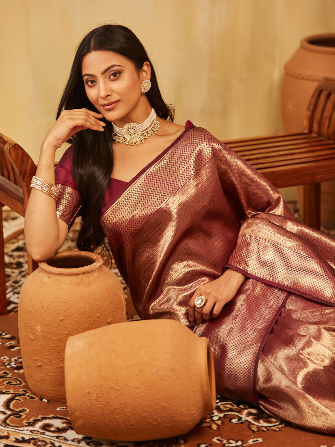 Dhiyona KS Women's Woven Design Zari Banarasi Saree With Unstitched Blouse Piece
